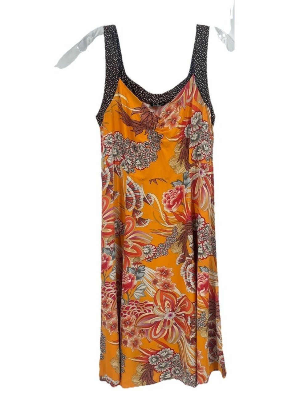 Loco Lindo Orange Floral Slip Dress Sz M Boho Y2K Retro Sundress Midi Artsy